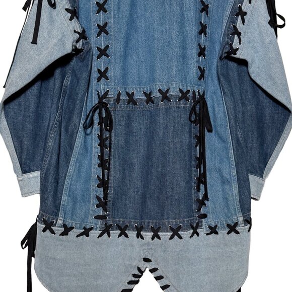 Dolce & Gabbana Blue Denim Patchwork Laced-up Shirt Jacket - Picture 4 of 13